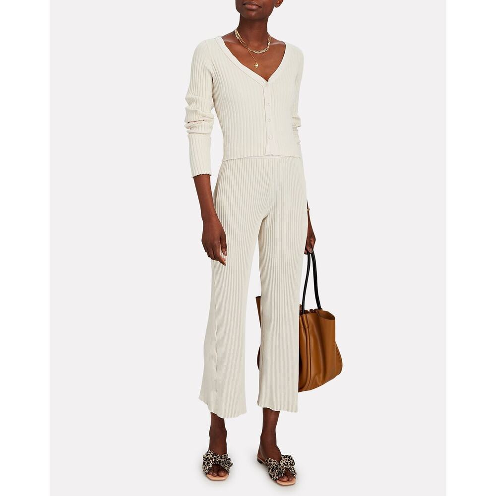 John Elliott Ginza Rib Knit Long Sleeve Cardigan & Trouser Pants Set Cream 1 / S